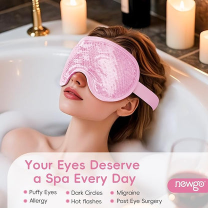 NEWGO Cooling Gel Cold Eye Mask for Puffy Eyes, Reusable Ice Pack with Soft Plush Backing for Dark Circles, Migraine, Stress Relief - Pink