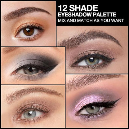 Nude Brown Eyeshadow Palette, Neutral Nude Brown Bronze Black White Pink Champagne Cream Eyeshadow Palette Makeup,Highly Pigmented Natural Eyeshadow for Woman Eyes Long Lasting Naturing-Looking 01