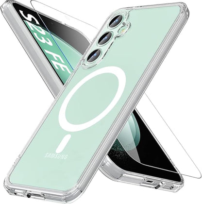 OWKEY Design for Galaxy S23 FE Case 6.4'', Magnetic Galaxy S23 FE Case for Magsafe with Screen Protector [Military-Grade Protection] Shockproof Phone Case S23 fe Slim Protective case S23 FE 5G, Clear