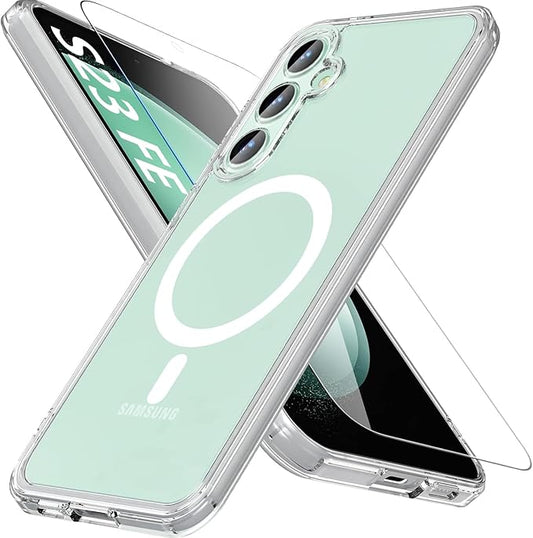 OWKEY Design for Galaxy S23 FE Case 6.4'', Magnetic Galaxy S23 FE Case for Magsafe with Screen Protector [Military-Grade Protection] Shockproof Phone Case S23 fe Slim Protective case S23 FE 5G, Clear