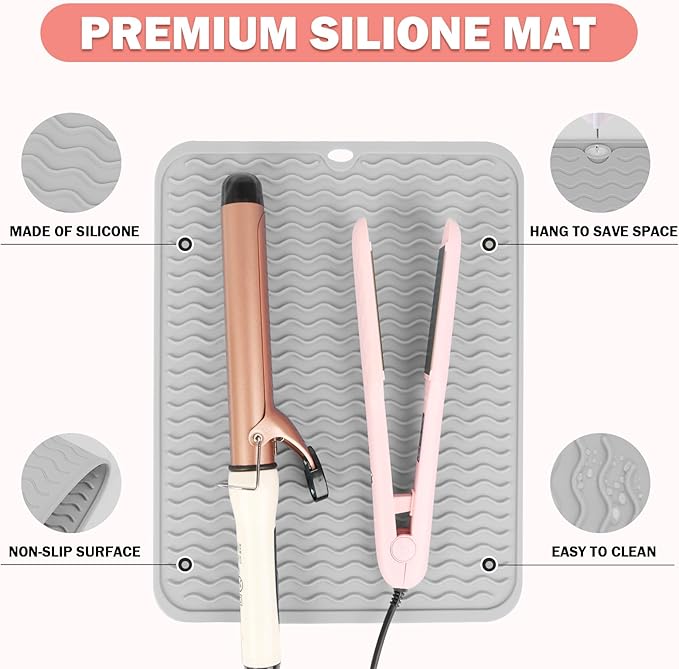 Oversize Silicone Heat Resistant Mat for Curling Iron, Hair Straightener, Flat Irons and Hot Hair Styling Tools, Portable Wrap Pad Cover for Home Vanity Travel(14.2" x 11")