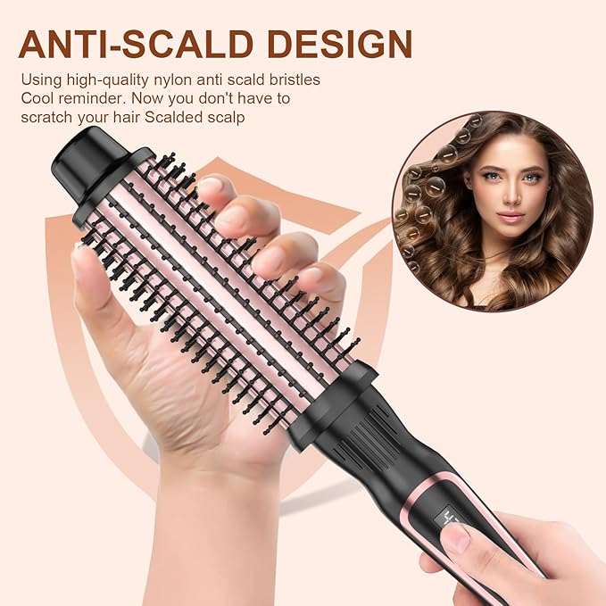 1.5 Inch Thermal Brush for Blowout Look, Heated Round Brush with Dual Voltage & Adjustable Temperature, Smooth & Voluminous Curls, Travel-Friendly Hair Styling Tool (Rose Gold, 1.5 inch)