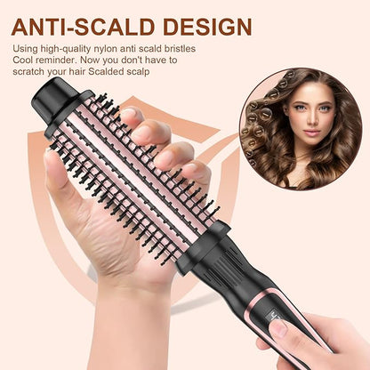 1.5 Inch Thermal Brush for Blowout Look, Heated Round Brush with Dual Voltage & Adjustable Temperature, Smooth & Voluminous Curls, Travel-Friendly Hair Styling Tool (Rose Gold, 1.5 inch)