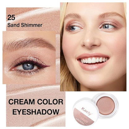evpct Single Cream Eye Shadow Palette Pot Makeup for Older Women, Sand Shimmer Glitter Metallic Monochrome Cream to Powder Eyeshadow Palette Eye Brightener, Highly Pigmented Waterproof Blendable
