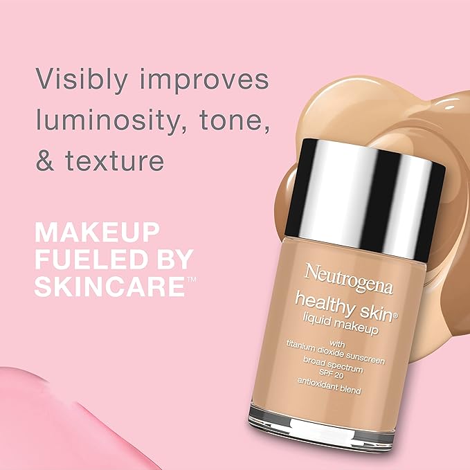 Neutrogena Healthy Skin Liquid Makeup Foundation, Broad Spectrum SPF 20 Sunscreen, Lightweight & Flawless Coverage Foundation with Antioxidant Vitamin E & Feverfew, 90 Warm Beige, 1 fl. oz