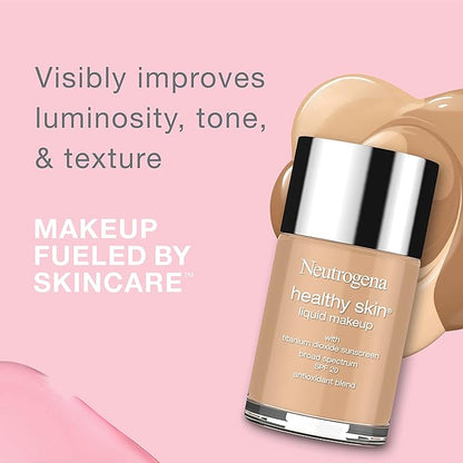 Neutrogena Healthy Skin Liquid Makeup Foundation, Broad Spectrum SPF 20 Sunscreen, Lightweight & Flawless Coverage Foundation with Antioxidant Vitamin E & Feverfew, 90 Warm Beige, 1 fl. oz