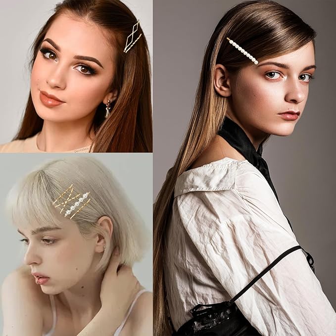 18 PCS Gold Geometric Elegant Barrette Pearls Hair Clamps Styling Fancy Women Girls Preppy Hair Clips Bridal Minimalist Bobby Pins Dainty