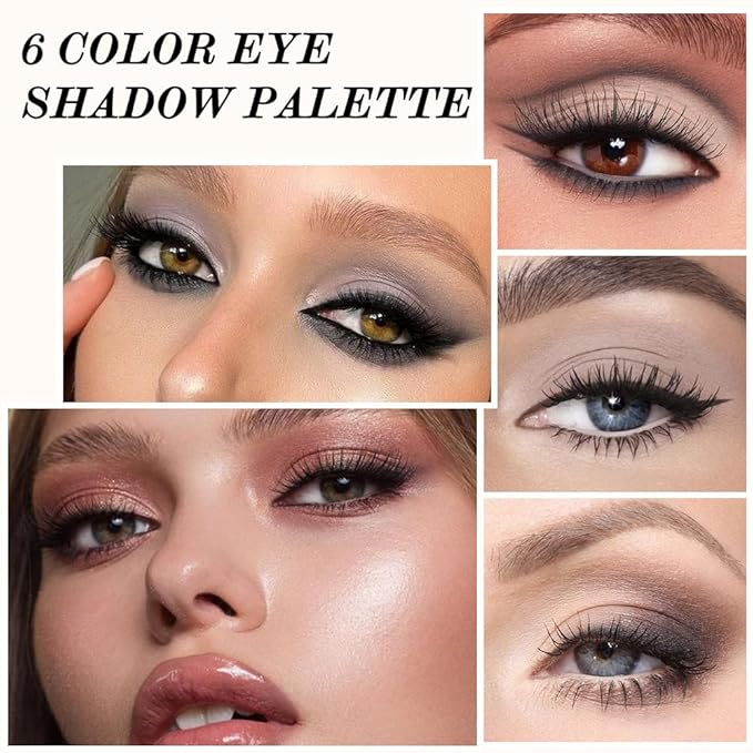 6 Colors Glitter Matte Eyeshadow Palette, Natural Nude Smoky Black Coffee Wine Red Sparkly Eyeshadow Palette Makeup, Smokyd Eye Shadows Palette Long Lasting Naturing-Looking Women Girls Eye Shadow 02