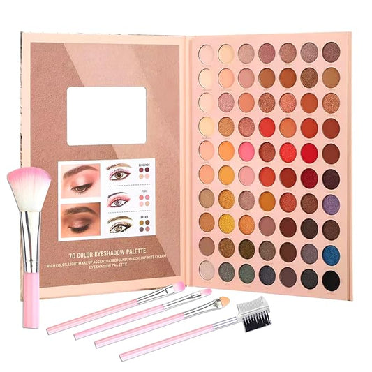 70 Colors Eyeshadow Palette,Matte Glitter Eyeshadow Makeup Palette with Eyeshadow Brush,Highly Pigmented Colorful Shimmer Eye Shadow Palette Makeup Kit for Women A