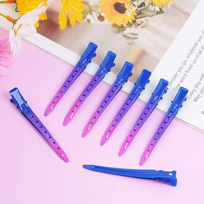 24 Packs Duck Bill Clips, Bantoye 3.35 Inches Rustproof Metal Alligator Curl Clips with Holes for Hair Styling, Hair Coloring, Gradient Deep Blue