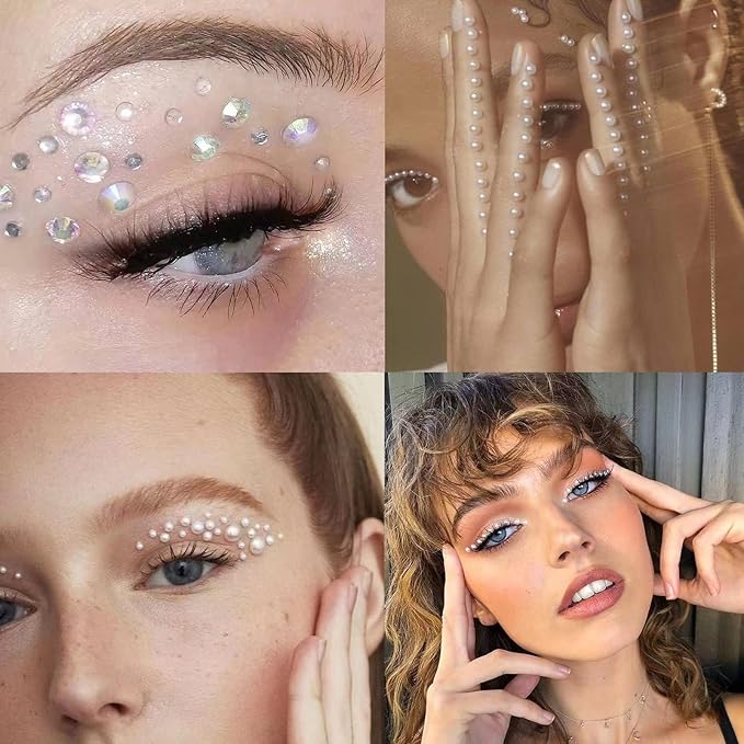 NOOEPC 660Pcs Face Gems Hair Gems, Self-Adhesive Face Jewels Eye Jewels Rhinestones 3/4/5/6 mm DIY Face Gems Stick on, Hair Body Rhinestones Gems Rave Accessories for Face Eyes Makeup Body, Crafts