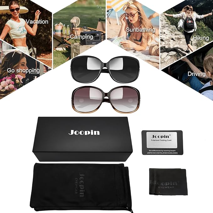 Joopin Big Womens Sunglasses Polarized Trendy Sun Glasses Large Rectangle UV Protection Rhinestone Sunnies