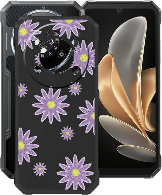 Case for Fossibot F109 5G (6.74"), Black Soft TPU Bumper Phone Case, Slim Shockproof Silicone Military Grade Drop Protective Shell for Fossibot F109 5G - Purple Flower