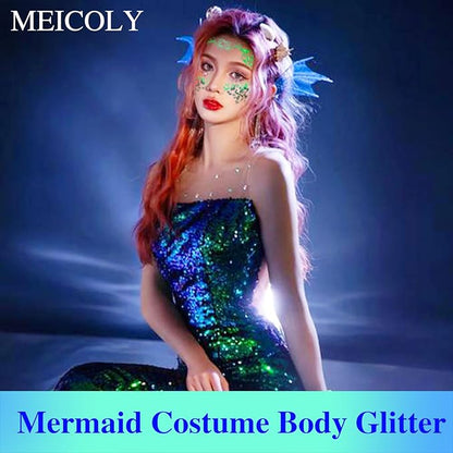 MEICOLY Chameleon Green Face Body Glitter,St Patricks Day Accessories,Color Changing Mermaid Face Glitter,Chunky Glitter Face Paint for Face Body Hair,Festival Rave Outfits Accessories for Women