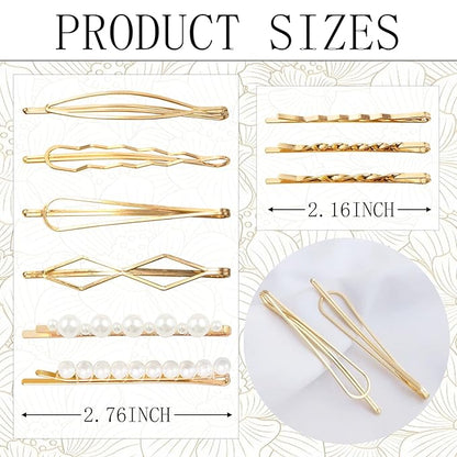 18 PCS Metal Gold Geometric Elegant Hair Barrette Set Hair Styling Fancy Pins Women Girls Preppy Pearls Hair Clips Bridal Minimalist Bobby Pins Dainty Hair Accessories
