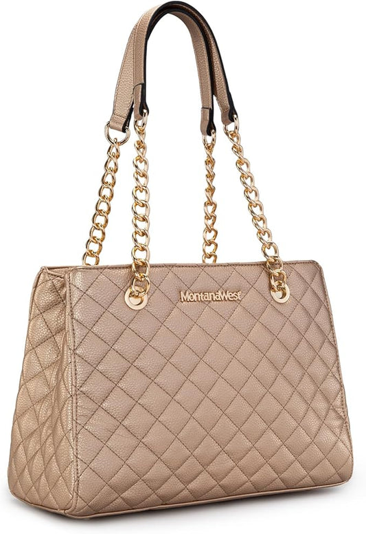 Montana West MEDIUM Tote Bag for Women Quilted Chain Handbags Shoulder Purse