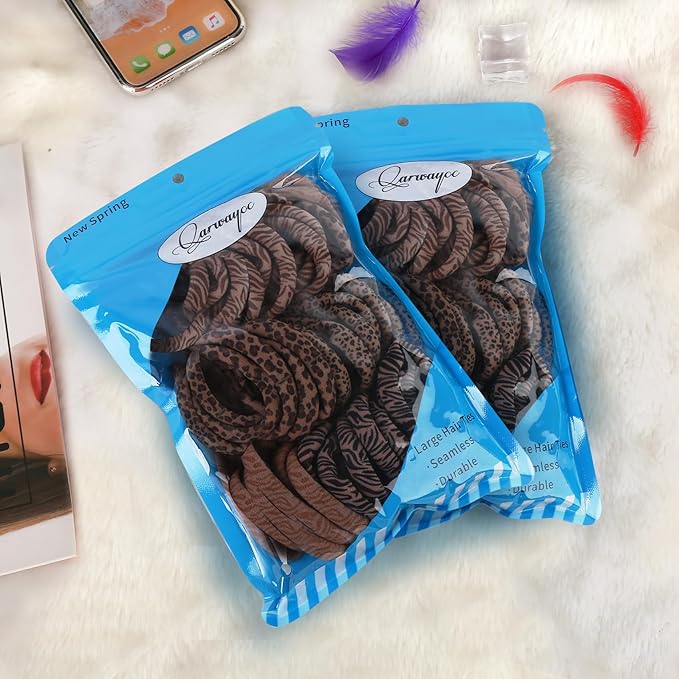 50PCS Seamless Hair Ties, Soft Ponytail Holders for Women, Nylon Large Bands, No Damage or Pull for Thick, Heavy, Curly Hair, 2 Inch Diameter, 5 Colors
