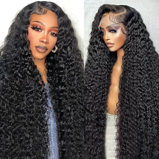 38 Inch Deep Wave Lace Front Wigs Human Hair 13x6 Curly HD Transparent Lace Front Wigs Human Hair 210% Density Pre Plucked with Baby Hair