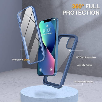 Miracase Compatible with iPhone 13 case 6.1 inch, [Glass Instead Plastic] with Built-in 9H Tempered Glass Screen Protector for iPhone 13,2023 Upgrade Full-Body Glass Clear Case, Dark Blue