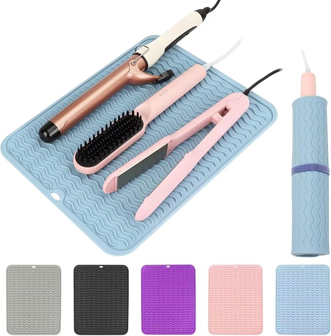 Oversize Silicone Heat Resistant Mat for Curling Iron, Hair Straightener, Flat Irons and Hot Hair Styling Tools, Portable Wrap Pad Cover for Home Vanity Travel(14.2" x 11")