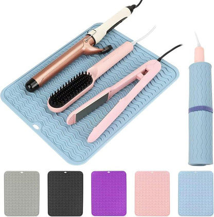 Oversize Silicone Heat Resistant Mat for Curling Iron, Hair Straightener, Flat Irons and Hot Hair Styling Tools, Portable Wrap Pad Cover for Home Vanity Travel(14.2" x 11")