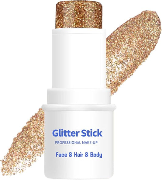 Gold Body Glitter Stick Shimmer Sparkle Face Glitter for Face Body Hair Eyes, Glitter Makeup Stick for Rave Festival Party Concerts, Long-Lasting Vegan Cruelty-Free