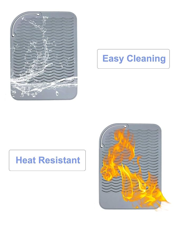 Heat Resistant Mat for Curling Iron, Flat Irons and Hair Straightener Hair Styling Tools 9" x 6.5", Food Grade Silicone, Grey