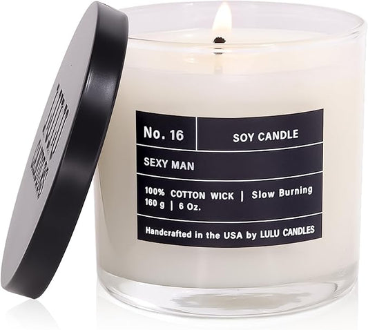Lulu Candles | Sexy Man | Luxury Scented Soy Jar Candle | Hand Poured in The USA | Highly Scented & Long Lasting (6 Oz.)