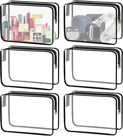 6 Pieces Clear Cosmetics Bag Bulk, TSA Approved Toiletry Bag for Travel, PVC Zippered Clear Pouch Cosmetic Makeup Bag Waterproof Vinyl Plastic Organizer Case for Vacation Bathroom (Large)
