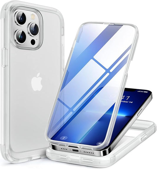 Miracase iPhone 13 Pro Max 6.7" Glass Case - 2023 Full-Body Clear Bumper with 9H Tempered Screen Protector, Matte White