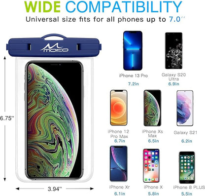 MoKo Waterproof Phone Pouch [3 Pack], Underwater Clear Phone Case Dry Bag with Lanyard Compatible with iPhone 13 Mini/12/11 Pro Max, X/Xr/Xs, SE 3/2, Samsung S21/S9, Note 10, Indigo+Army Green+Black