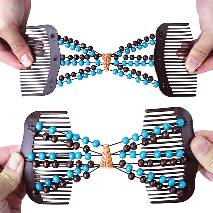 5 Pieces Stretchy Magic Hair Accessories: Adjustable Elastic Comb Clips, Vintage Bun Makers for Women, Girls, No Crease Pins for Curly, Thick, Wavy Hair or Ponytails
