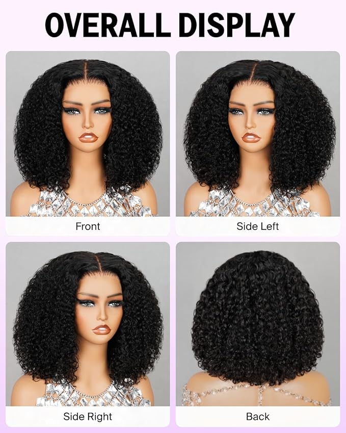 12A Bob Wig Human Hair Glueless Curly Bob Wig Human Hair Real Ready to Go Glueless Wigs Human Hair Pre Plucked Pre Cut 6X5 HD Lace Short Bob Wig Bleached Tiny Knots 14 Inch