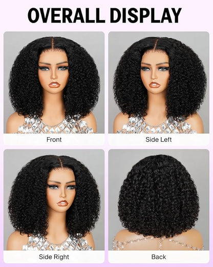 12A Bob Wig Human Hair Glueless Curly Bob Wig Human Hair Real Ready to Go Glueless Wigs Human Hair Pre Plucked Pre Cut 6X5 HD Lace Short Bob Wig Bleached Tiny Knots 14 Inch