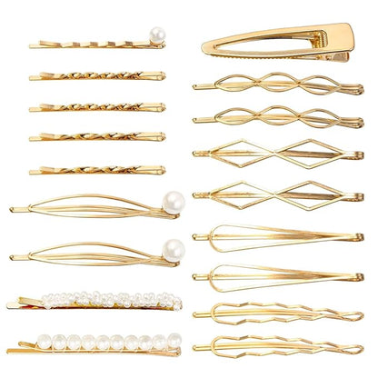 18 PCS Geometric Metal Gold Hair Styling Pins Women Girls Preppy Pearls Hair Clips Bridal Elegant Hair Barrette Set Minimalist Bobby Pins Dainty Hair Accessories