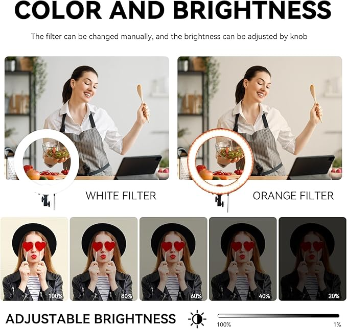 Ring Light Kit 18 "/ 45cm 55W 5500k dimmable LED Light, 70inch Foldable Stand, Phone Clip, Short Video, Studio Video Photography Lighting, Spot Lights，Selfie and Live Streaming Available