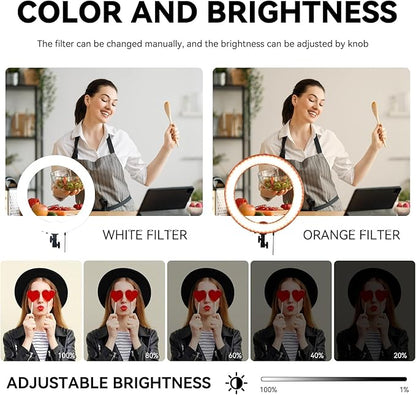 Ring Light Kit 18 "/ 45cm 55W 5500k dimmable LED Light, 70inch Foldable Stand, Phone Clip, Short Video, Studio Video Photography Lighting, Spot Lights，Selfie and Live Streaming Available