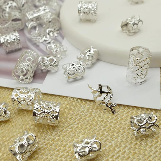 100pcs Silver Hair Jewelry for Braids Loc Jewelry Rings for Hair Adjustable Cuffs Dreadlocks Hair Beads for Women Braids Accessories
