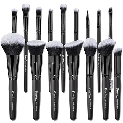 Bueart Design 19Pcs ULTRA SOFT Black labeled DENSE HAIR Makeup Brushes set Contains large powder Flat Foundation Ultimate Blending Make up Brush set Blush Face Brush Concealers contour Eyeshadow