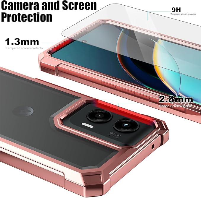 Ailiber for Motorola G Stylus 5G 2024 Case with Screen Protector, Dual Layer Shockproof Bumper, Clear Transparent [Anti Yellowing], Scratch-Resistant Cover for Moto G Stylus 2024-Rose Gold