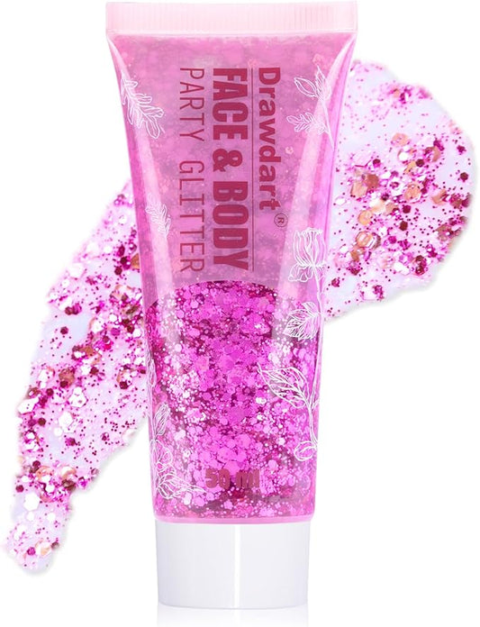 Pink Body Glitter Gel,Singer Concerts Lover Heart Face Glitter Gel,Face Body Chunky Glitter Makeup for Festivals,Raves,Anime Cosplay - Safe for Face 50ml