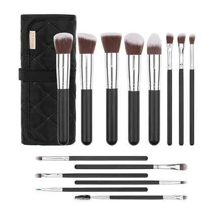 OCHEAL Makeup Brush Set with Holder & Travel Pouch | Professional Makeup Brush Organizer Kit for Women & Makeup Artists | Includes 14-Piece Cosmetic Brushes and Storage Case-Black