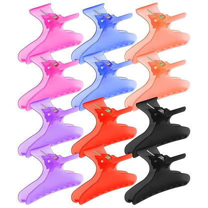 Ondder 12 Pcs Multicolor Butterfly Hair Clips for Styling Sectioning Pro Salon Butterfly Plastic Claw Clips Styling Clip Barber Clips for Cutting, Coloring Hair, Hair Accessories for Women Girls