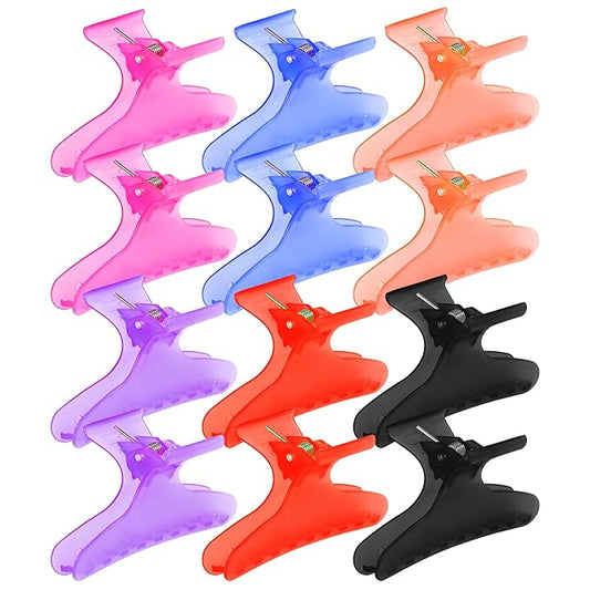 Ondder 12 Pcs Multicolor Butterfly Hair Clips for Styling Sectioning Pro Salon Butterfly Plastic Claw Clips Styling Clip Barber Clips for Cutting, Coloring Hair, Hair Accessories for Women Girls