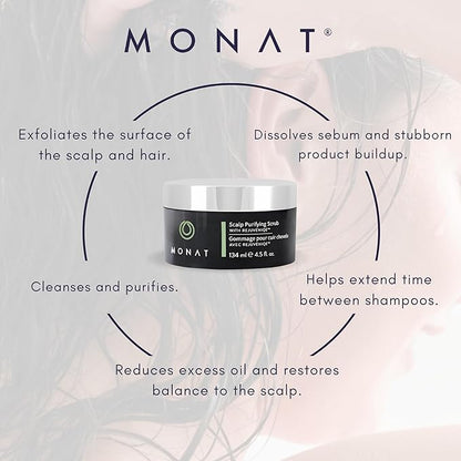 MONAT Scalp Purifying Scrub - w/Rejuveniqe® Deeply Cleanses, Purifies & Soothes Leaving Hair Cleansed & Fresh. Dissolves Dead Skin Cells & Restores Balance to the scalp. - Net Wt. 134 ml/4.5 fl. oz.