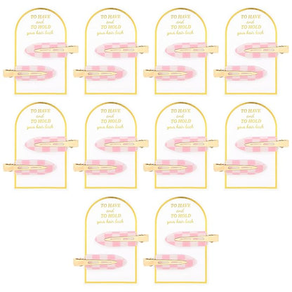 20PCS Bridesmaid Pink Checkered Hair Accessories - No Bend Creaseless Glitter Hair Clips for Bride Women Girls (20Pcs/10Cards)