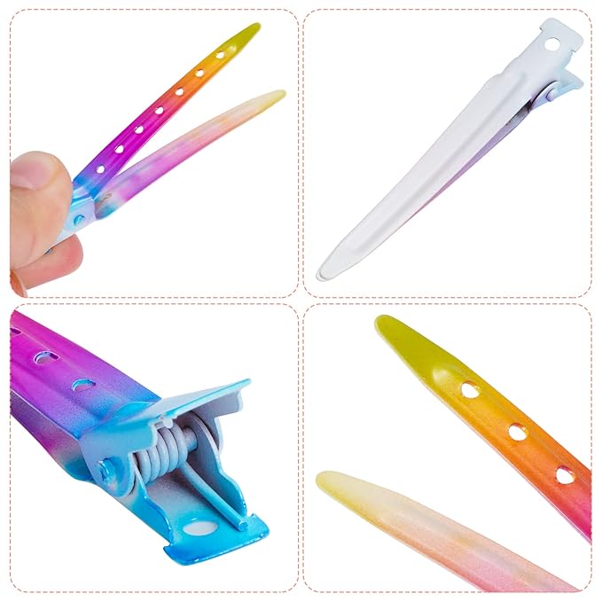 24 Packs Duck Bill Clips, Bantoye 2.75 Inches Rustproof Metal Alligator Curl Clips with Holes for Hair Styling, Hair Coloring, Gradient Rainbow