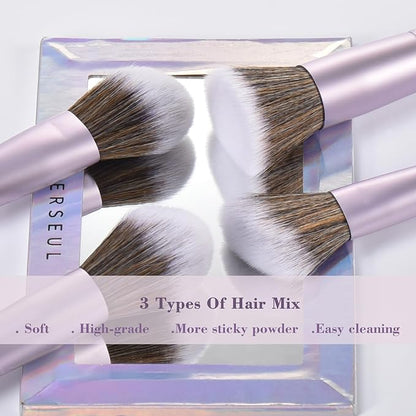 Purple 10Pcs Makeup Brushes, Wooden Makeup Brush set And Sponges And Water Filter Cup，Soft Make up Brush For Women/Girls, For Powder Foundation Eye Shadow Concealer, Etc., (Purple 13Pcs)