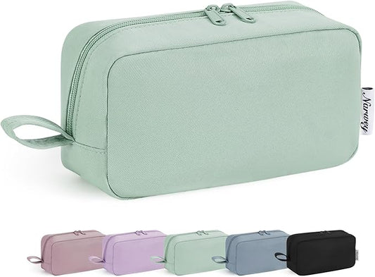 Narwey Cute Makeup Bag Small Toiletry Bag Travel Cosmetic Bag Organizer Make Up Bags with Organized Pockets for Women (Mint Green, Large)