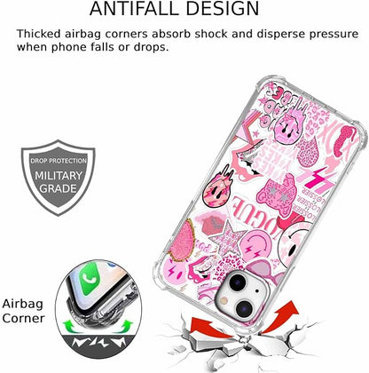 Case for iPhone 14 with Pink Design,Aesthetic Hippie Indie Popular Elements Pattern,Shockproof Soft TPU Bumper Phone Cover(14,Pink)